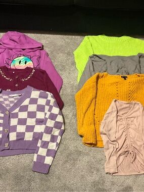 Kids Checker Knit Cardigan Sweater - Lavender/White